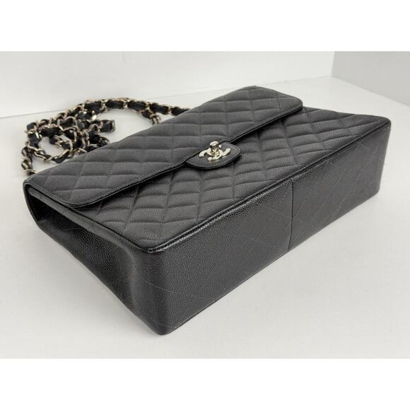 Chanel Jumbo Classic Flap Bag Black Caviar Leather Silver Hardware B-5 - Picture 8 of 16